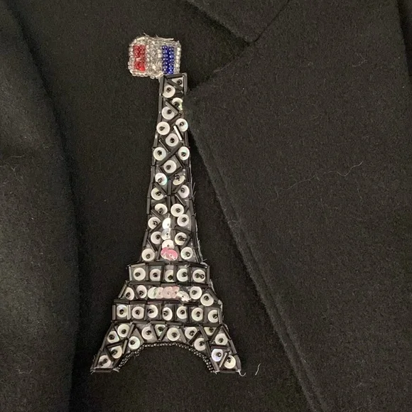 Vintage 90’s Overqualified men’s black wool jacket sequined Paris Eiffel Tower L - Picture 4 of 9